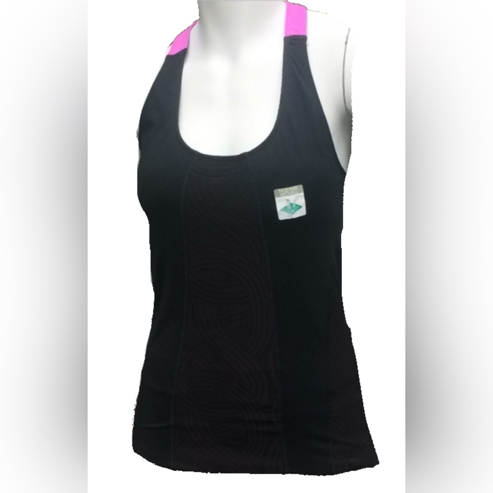 Trina Turk Recreation Black  Pink Racerback Tank Top L NWT Built-In Bra